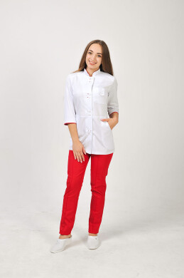Костюм медицинский Рубина+ Бр. зауженные. COTTON. Белый / красный (544693) Костюм медицинский Рубина+ Бр. зауженные. COTTON. Белый / красный (544693) фото 1
