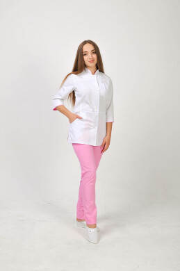 Костюм медицинский Рубина+ Бр. зауженные. COTTON. Белый / розовый (544694) Костюм медицинский Рубина+ Бр. зауженные. COTTON. Белый / розовый (544694) фото 1