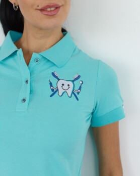 Медицинское поло женское ментол с вышивкой Зубик 147-441-636 (6613407) Медицинское поло женское ментол с вышивкой Зубик 147-441-636 (6613407) фото 2