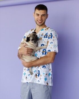 Медицинский костюм с принтом мужской Гранит зайчики серый/белый 130-328-768 (6613689) Медицинский костюм с принтом мужской Гранит зайчики серый/белый 130-328-768 (6613689) фото 2