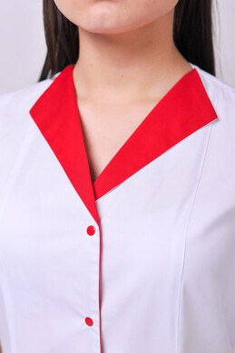 Женский медицинский халат Элегия. COTTON. Белый + красный (отделка) (544767) Женский медицинский халат Элегия. COTTON. Белый + красный (отделка) (544767) фото 3