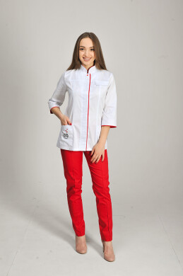 Костюм медицинский Сакура+ Бр. зауженные. COTTON. Белый / красный / вышивка (544681) Костюм медицинский Сакура+ Бр. зауженные. COTTON. Белый / красный / вышивка (544681) фото 1