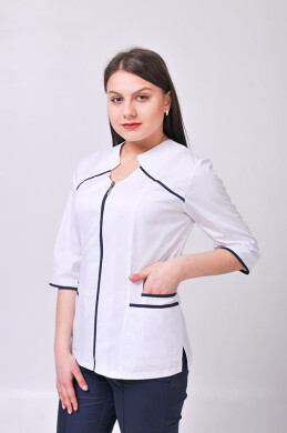 Костюм медицинский Жасмин+ Бр. зауженные. COTTON. Белый / темно-синий (544635) Костюм медицинский Жасмин+ Бр. зауженные. COTTON. Белый / темно-синий (544635) фото 3