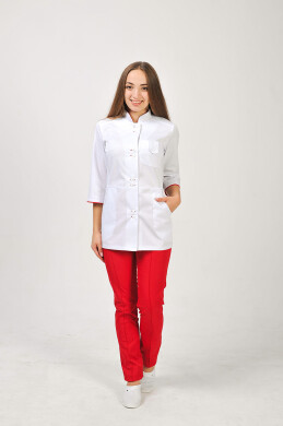 Костюм медицинский Рубина+ Бр. зауженные. COTTON. Белый / красный (544693) Костюм медицинский Рубина+ Бр. зауженные. COTTON. Белый / красный (544693) фото 2