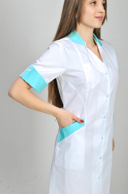 Magnolia dressing gown. COTTON. White + menthol (trim) (544778) Magnolia dressing gown. COTTON. White + menthol (trim) (544778) фото 4