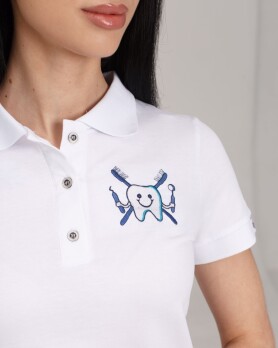 Medical polo for women white embroidered Zubik 147-324-636 (6613392) Medical polo for women white embroidered Zubik 147-324-636 (6613392) фото 4