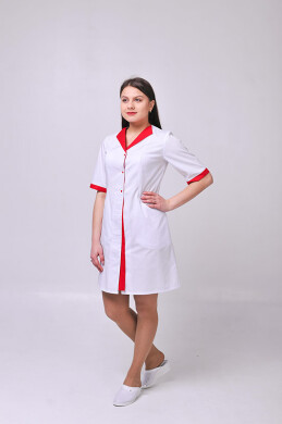 Женский медицинский халат Элегия. COTTON. Белый + красный (отделка) (544767) Женский медицинский халат Элегия. COTTON. Белый + красный (отделка) (544767) фото 2