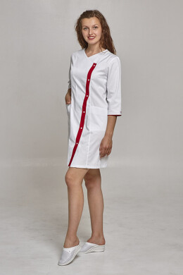 Cleopatra dressing gown. COTTON. White + red (trim) (544814) Cleopatra dressing gown. COTTON. White + red (trim) (544814) фото 2