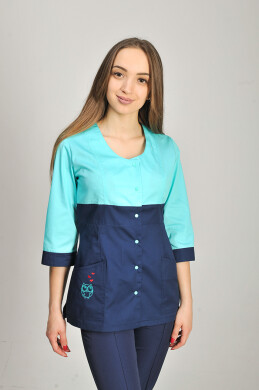 Костюм медицинский Роуз+ Бр. зауженные. COTTON. Ментол / темно-синий / вышивка (544660) Костюм медицинский Роуз+ Бр. зауженные. COTTON. Ментол / темно-синий / вышивка (544660) фото 2