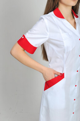 Magnolia dressing gown. COTTON. White + red (trim) (544776) Magnolia dressing gown. COTTON. White + red (trim) (544776) фото 5