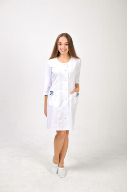 Халат медицинский Бьюти. COTTON. Белый с темно-синим / пуговица (544809) Халат медицинский Бьюти. COTTON. Белый с темно-синим / пуговица (544809) фото 1