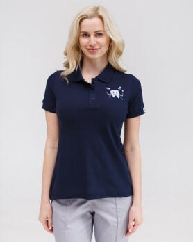 Медицинское поло женское синее с вышивкой Зубик 147-322-636 (6613388) Медицинское поло женское синее с вышивкой Зубик 147-322-636 (6613388) фото 1