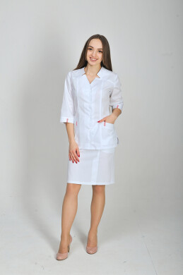 Женский медицинский костюм Изабелла COTTON с юбкой. Белый + красный (отделка) (544669) Женский медицинский костюм Изабелла COTTON с юбкой. Белый + красный (отделка) (544669) фото 1
