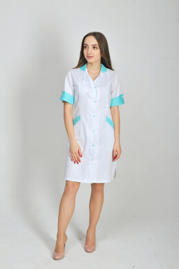 Magnolia dressing gown. COTTON. White + menthol (trim) (544778) Magnolia dressing gown. COTTON. White + menthol (trim) (544778) фото 1