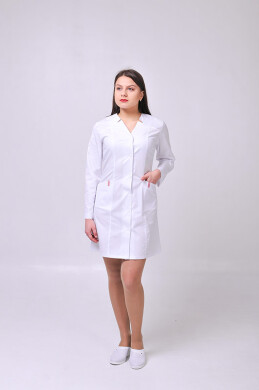 Женский медицинский халат Изабелла длинный рукав. COTTON. Белый + красный (отделка) (544773) Женский медицинский халат Изабелла длинный рукав. COTTON. Белый + красный (отделка) (544773) фото 1