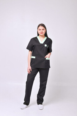 Хирургический костюм К-33. COTTON. Унисекс Черный с салатным (отделка) (544639) Хирургический костюм К-33. COTTON. Унисекс Черный с салатным (отделка) (544639) фото 1