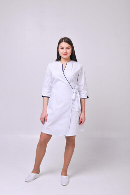 Dressing gown Venice. COTTON. White + navy blue (trim) (544765) Dressing gown Venice. COTTON. White + navy blue (trim) (544765) фото 2
